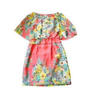 NWT Bisou Bisou Satin Mini Dress Cape Sleeves & Waist Tie Open shoulders sz 4